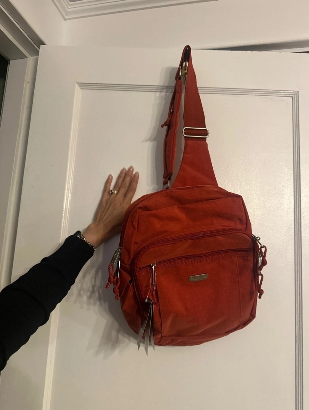Baggallini Orange Messenger Crossbody Bag Zip Adjustable Strap Bottle Pocket NEW